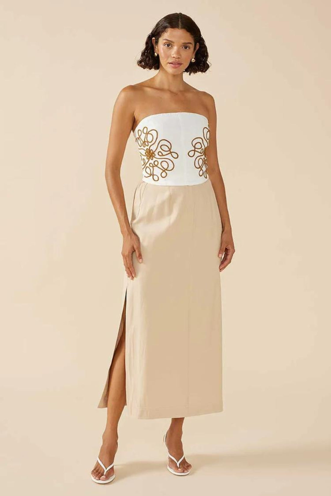 Luna Embroidered Top | Ivory Biscuit