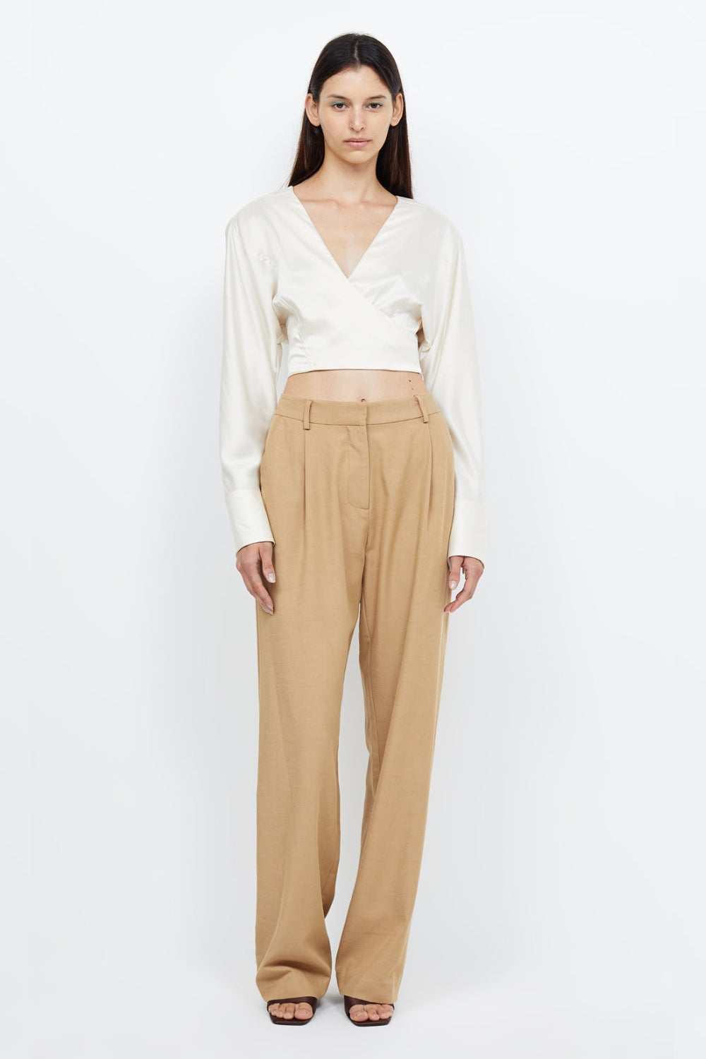 Kaia Wrap Long Sleeve Blouse | Cream