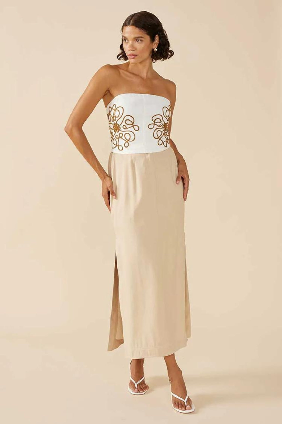 Luna Embroidered Top | Ivory Biscuit