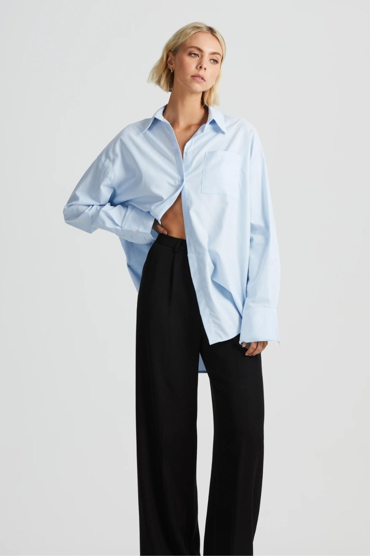 Signature Relaxed Monogram Cotton Shirt | Oxford Blue