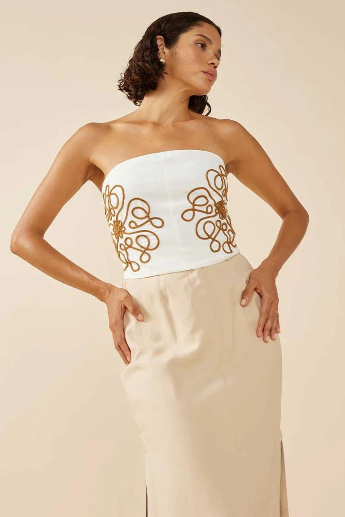 Luna Embroidered Top | Ivory Biscuit
