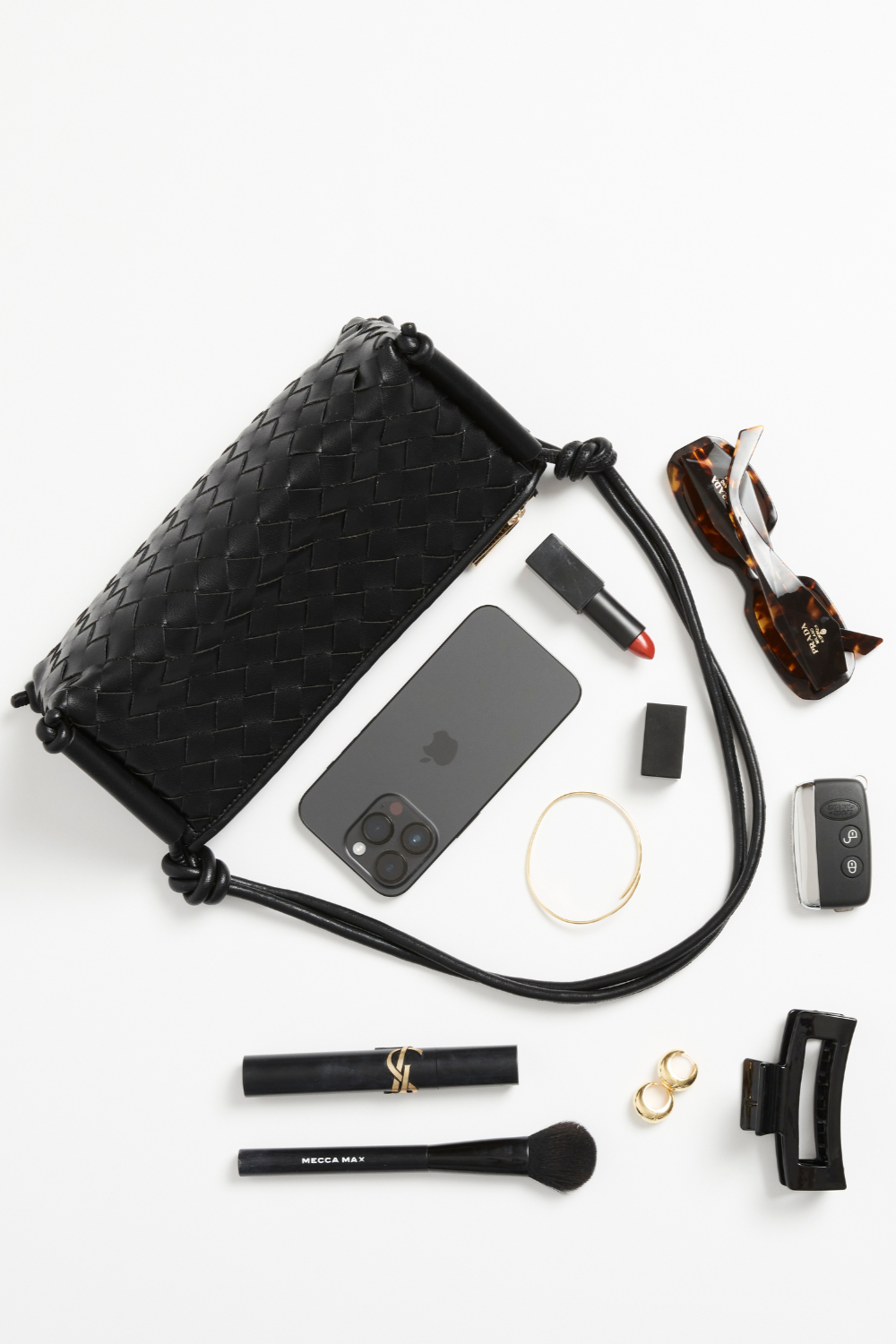 Daniella Triangular Woven Shoulder Bag | Black
