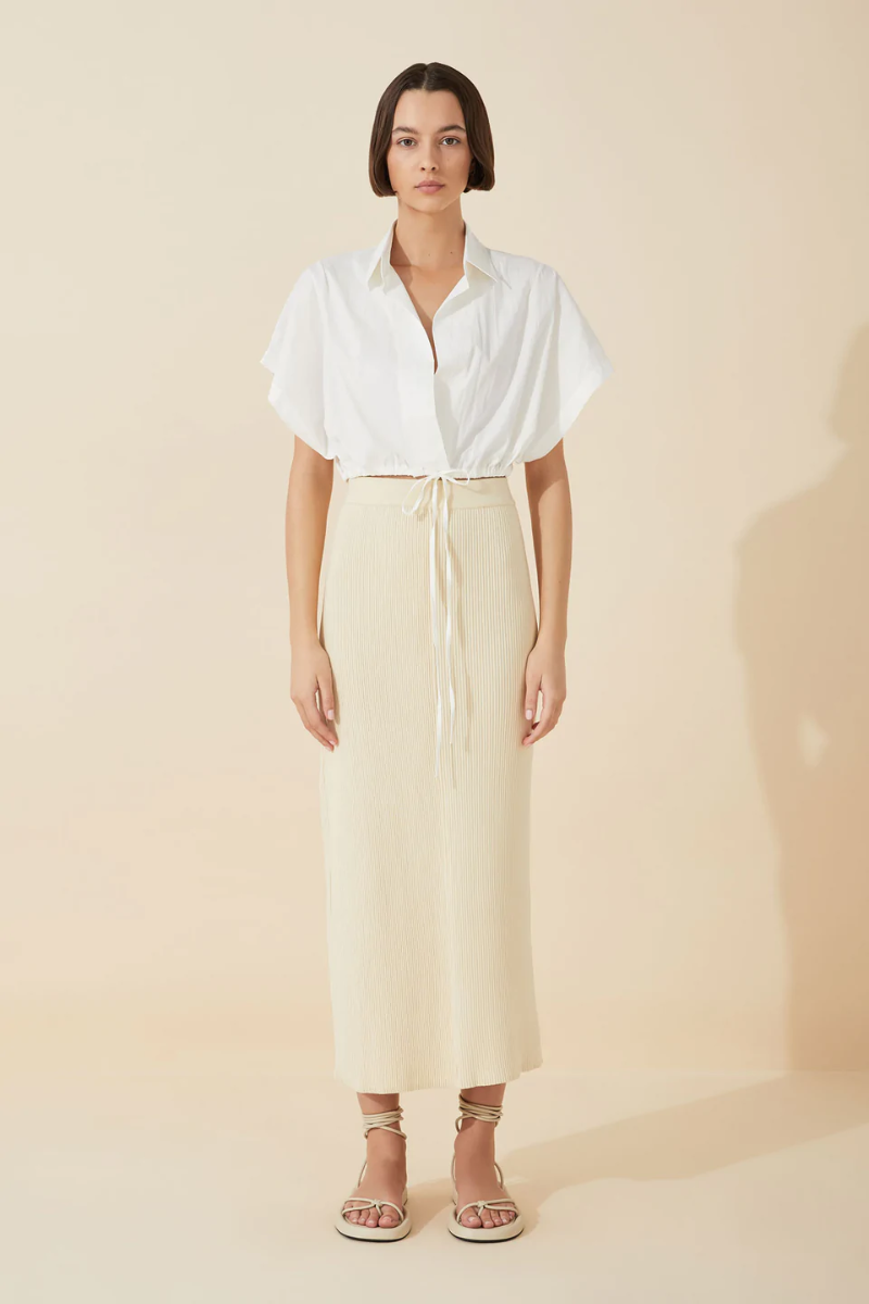 Organic Cotton Blend Cropped Shirt | White
