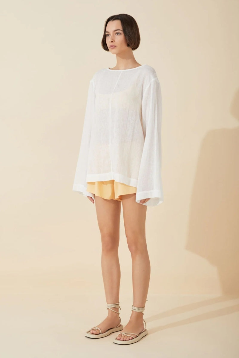 Linen Blend Pullover Top | White
