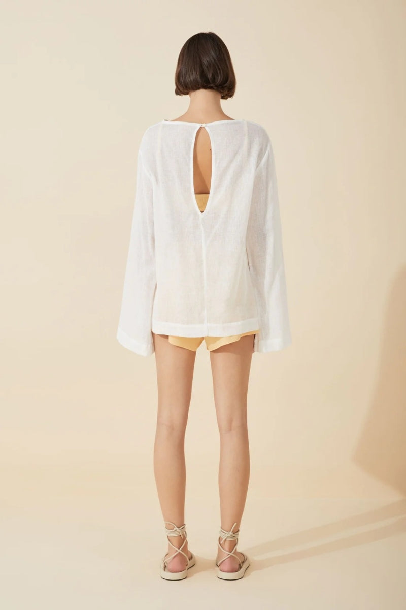 Linen Blend Pullover Top | White